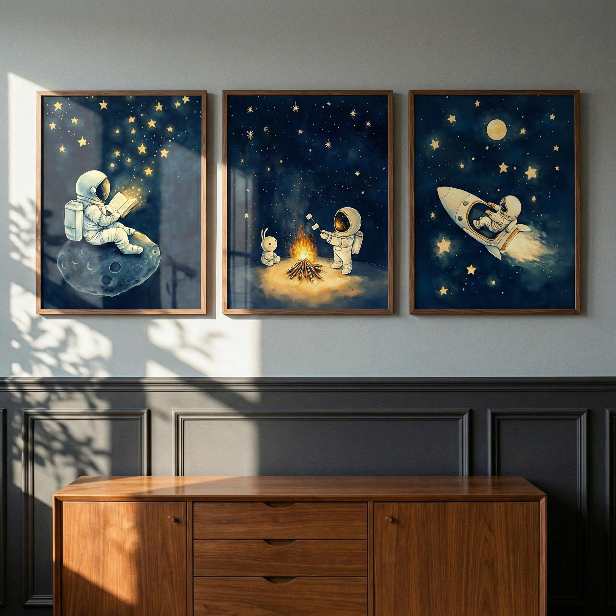 Набор из 3 постеров с космонав – обзор и цена Baby Nursery Frames